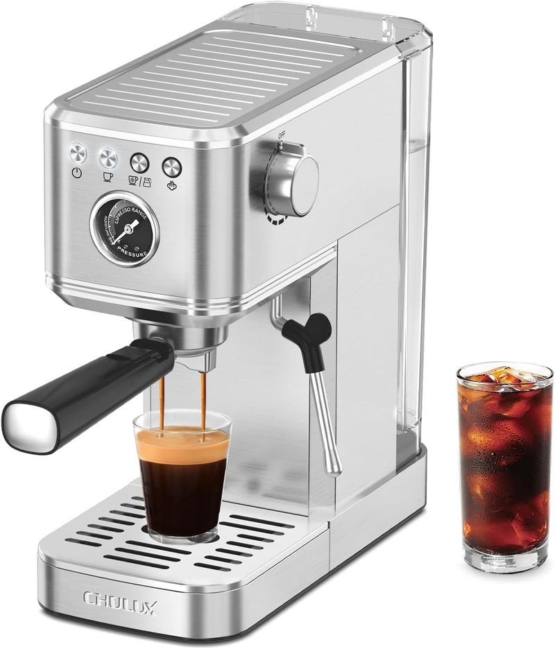 CHULUX Elite Espresso Machine 20 Bar, Compact Stainless Steel Hot and Ice Espresso Coffee Maker with Steam Wand for Americano, Latte, Cappuccino & Home Barista Brewing, Sliver - Image 1